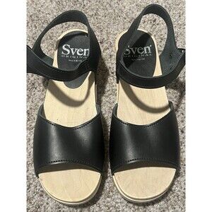 Sven Original Black Leather Slingback Sandal Open Toe Clogs Sz 39/8-8.5 New!